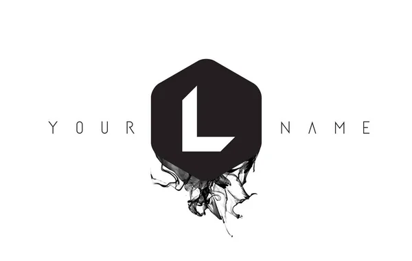 L Lettera Logo Design con fuoriuscita inchiostro nero — Vettoriale Stock