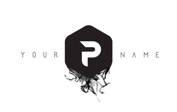 P Lettre Logo Design avec déversement d'encre noire — Image vectorielle