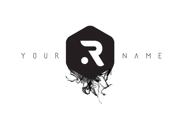 R Lettera Logo Design con fuoriuscita inchiostro nero — Vettoriale Stock