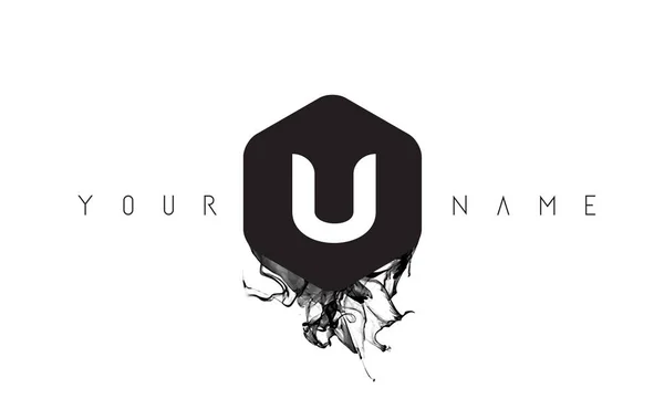 Conception de logo lettre U avec déversement d'encre noire — Image vectorielle