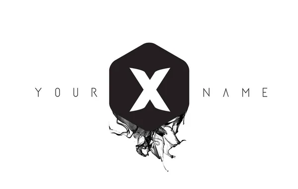 X Lettre Logo Design avec déversement d'encre noire — Image vectorielle