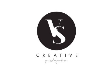 Siyah daire ve Serif yazı tipi vs mektup Logo tasarımı.