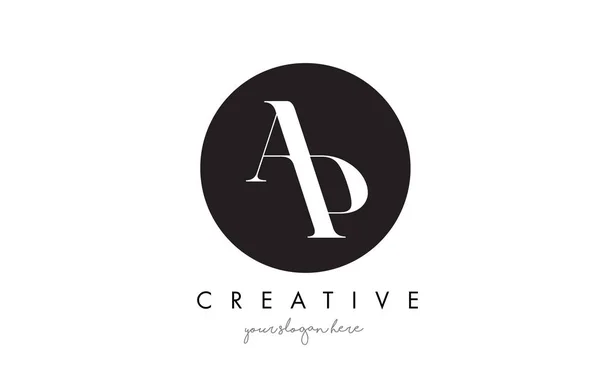 AP Carta Logo Design com Black Circle e Serif Font . — Vetor de Stock