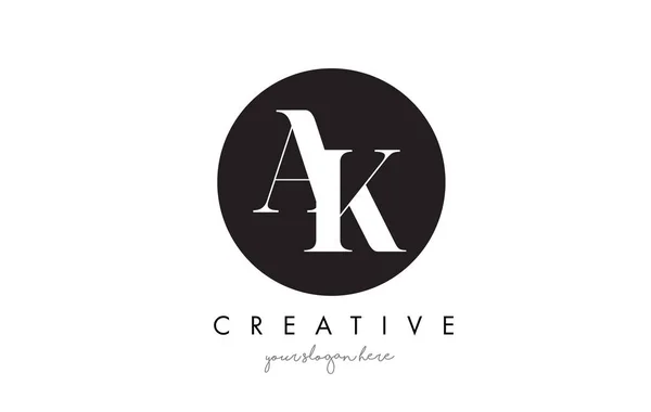 AK Letter Logo Design con cerchio nero e carattere Serif . — Vettoriale Stock