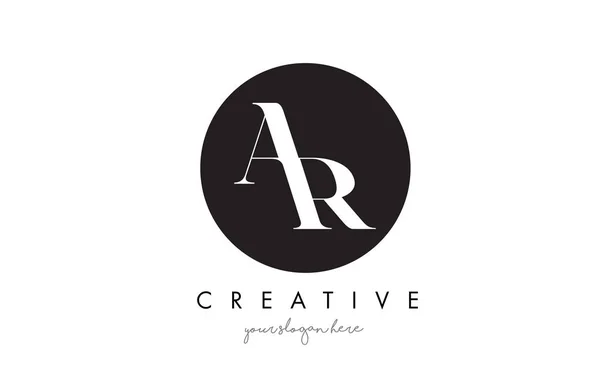 AR Letter Logo Design con cerchio nero e carattere Serif . — Vettoriale Stock