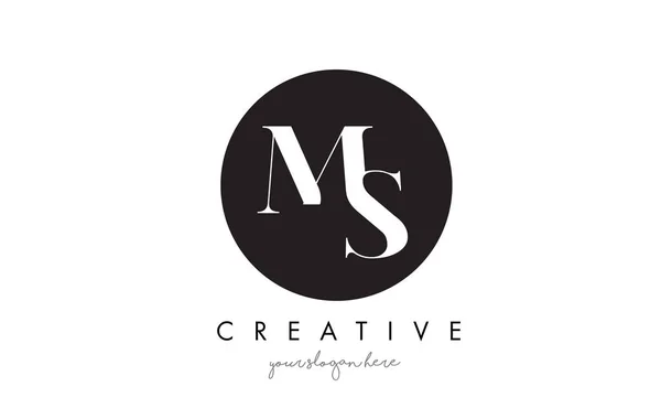 MS Carta Logo Design com Black Circle e Serif Font . — Vetor de Stock