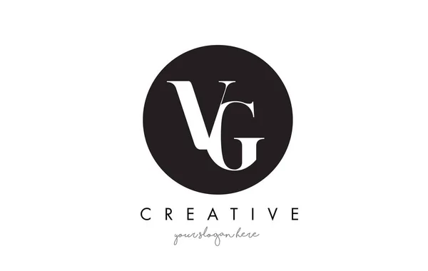 Vg Buchstabe Logo-Design mit schwarzem Kreis und Serifenschrift. — Stockvektor
