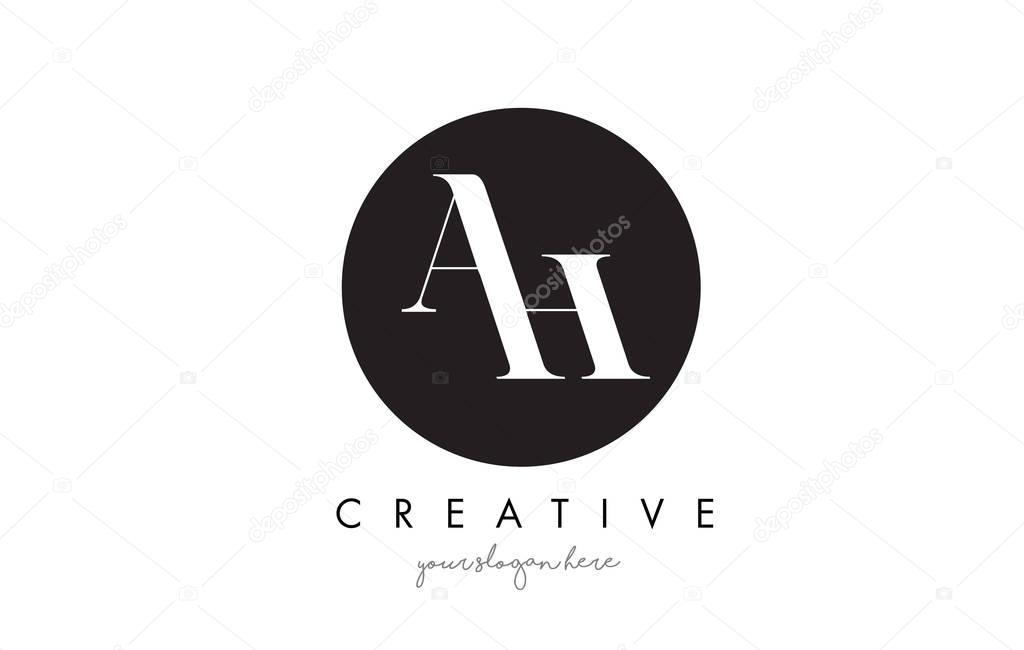 AH Letter Logo Design with Black Circle and Serif Font Vector Illustration.