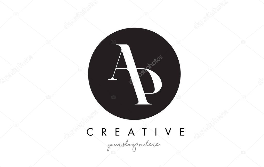 AP Letter Logo Design with Black Circle and Serif Font.