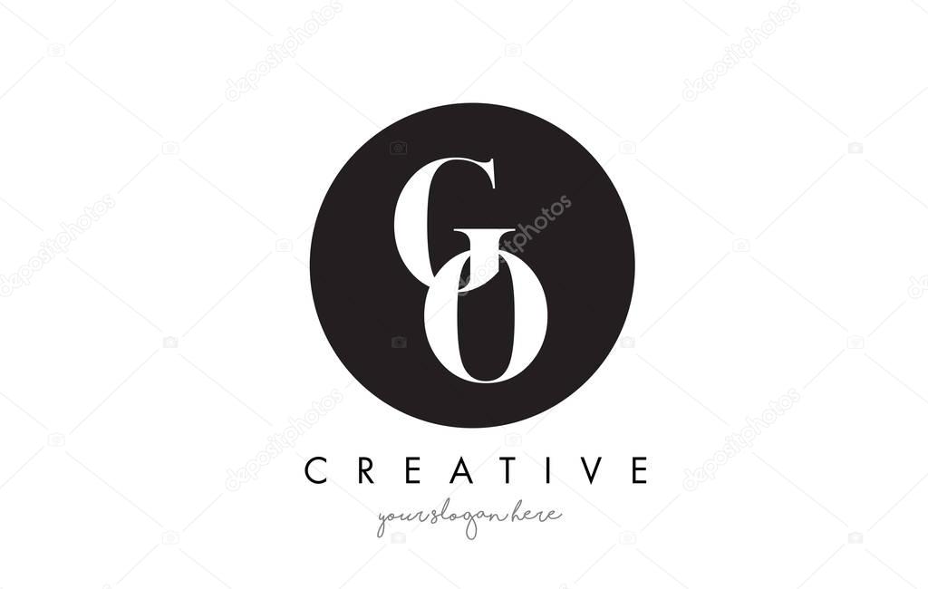 GO Letter Logo Design with Black Circle and Serif Font Vector Illustration.
