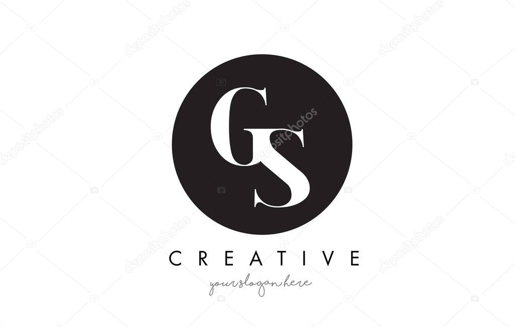 GS Letter Logo Design with Black Circle and Serif Font Vector Illustration.