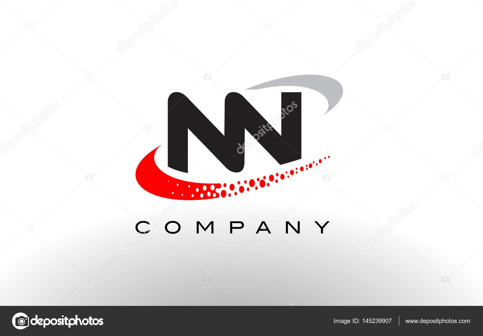 NN Modern Letter Logo Design with Red Dotted Swoosh — Stock Vector