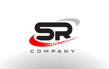 SR Modern mektup Logo tasarımı kırmızı noktalı Swoosh 