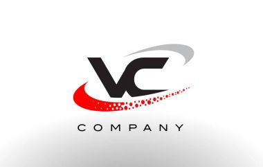 VC Modern mektup Logo tasarımı kırmızı noktalı Swoosh 