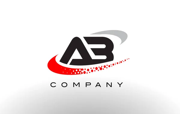 AB nowoczesne list Logo Design z czerwonymi kropkami Swoosh — Wektor stockowy