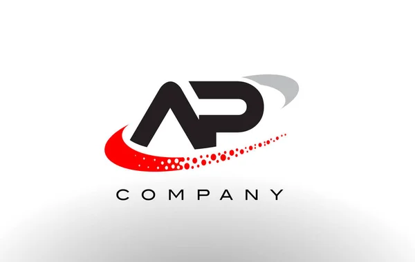 Ap modernes Letter Logo Design mit rot gepunktetem Swoosh — Stockvektor