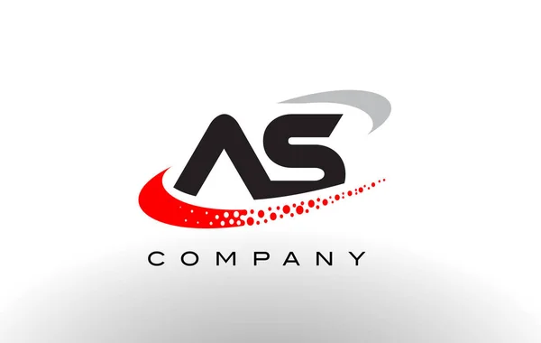 AS Design moderno del logo della lettera con Swoosh punteggiato di rosso — Vettoriale Stock
