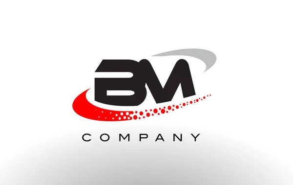 BM σύγχρονος σχεδιασμός λογότυπου επιστολή με κόκκινη διακεκομμένη Swoosh — Διανυσματικό Αρχείο