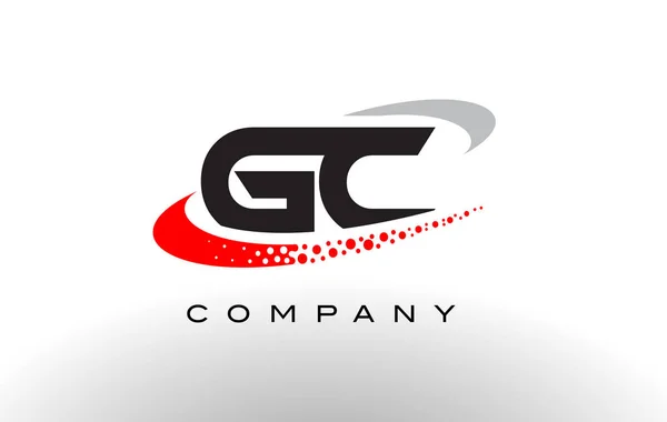 GC moderne brief Logo ontwerp met een rode gestippelde Swoosh — Stockvector
