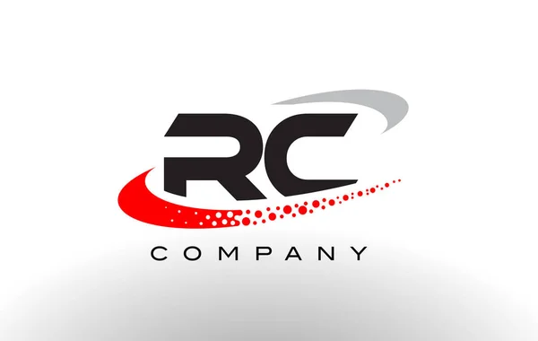 RC Modern brev Logotypdesign med röda prickade Swoosh — Stock vektor