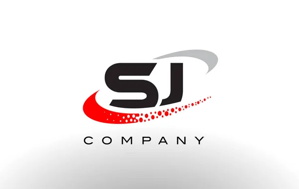 SJ Modern Letter Logo Design avec swoosh à pois rouges — Image vectorielle