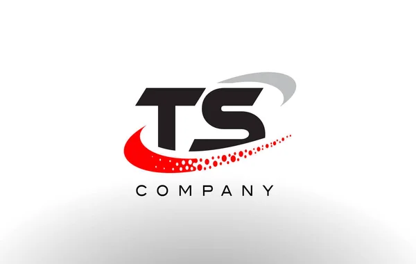 Diseño moderno del logotipo de la letra TS con Swoosh punteado rojo — Vector de stock