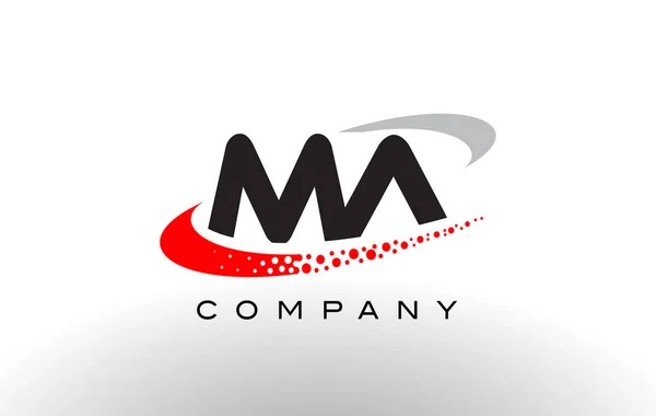 Projeto moderno do logotipo da carta de MA com Swoosh pontilhado vermelho — Vetor de Stock