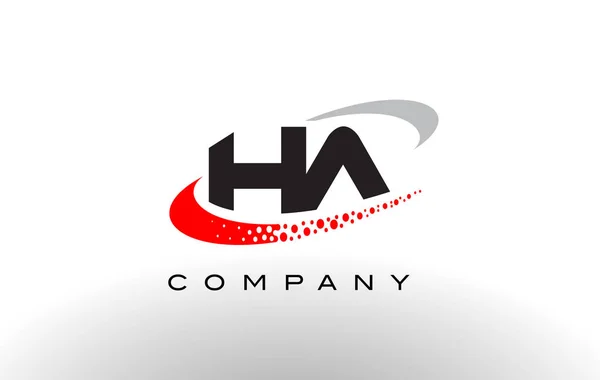 Projeto moderno do logotipo da carta do HA com Swoosh pontilhado vermelho —  Vetores de Stock