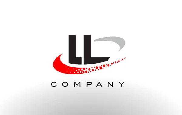 LL Modern Letter Logo Design dengan Red Dotted Swoosh - Stok Vektor