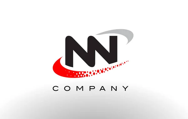 NN nowoczesne list Logo Design z czerwonymi kropkami Swoosh — Wektor stockowy