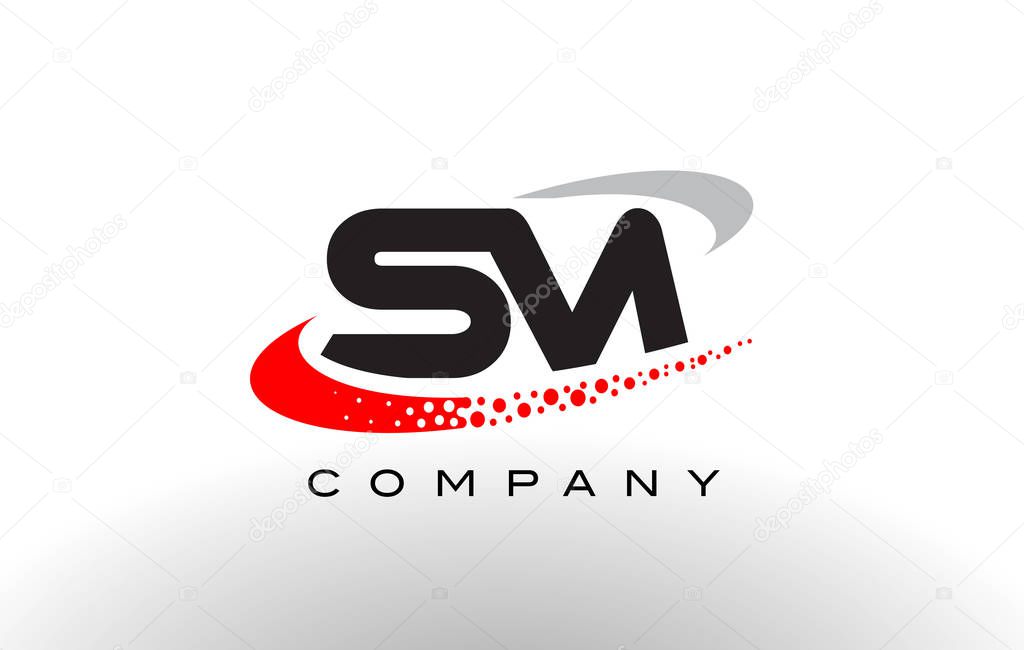 SM Modern Letter Logo Design with Red Dotted Swoosh 