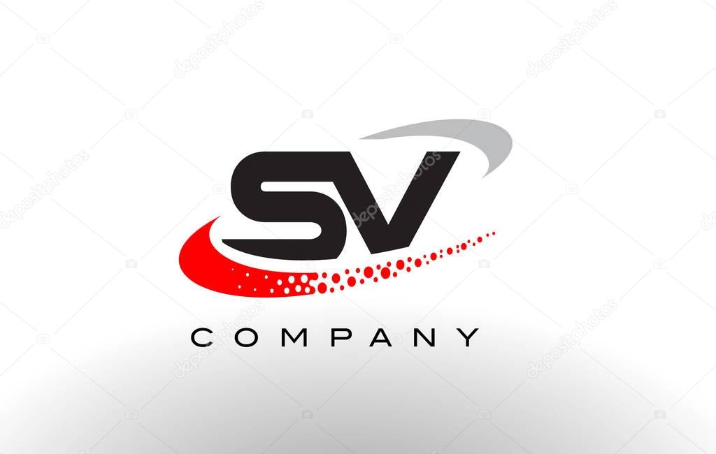 SV Modern Letter Logo Design with Creative Red Dotted Swoosh Vector