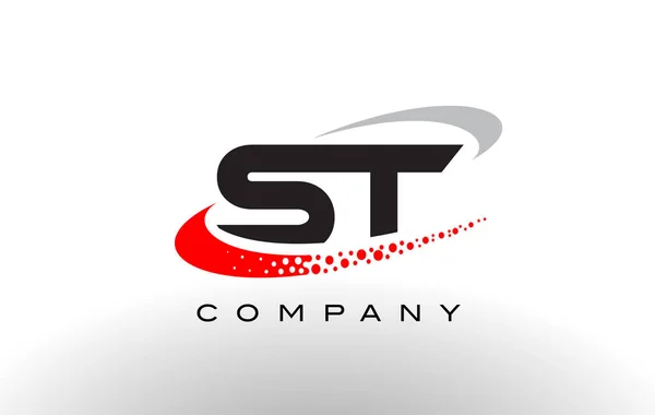 ST Lettera moderna Logo Design con Swoosh punteggiato di rosso — Vettoriale Stock