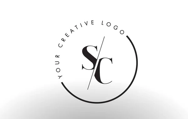 Sc セリフ文字ロゴ デザインと創造的交差カット. — ストックベクタ