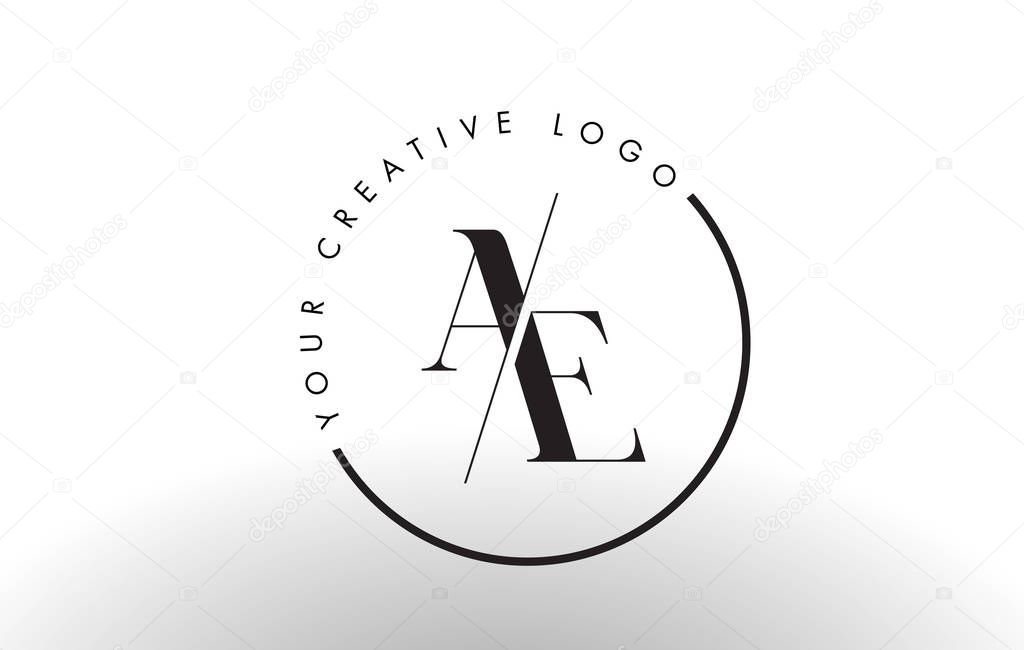 AE Letter Logo Design with Creative Intersected and Cutted Serif Font.