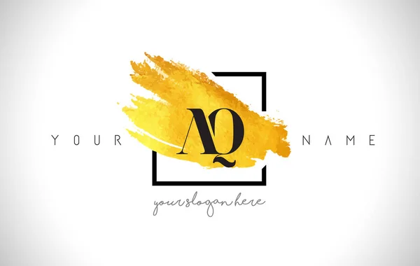 Diseño de Logo de AQ Golden Letter con pincelada de oro creativa — Archivo Imágenes Vectoriales