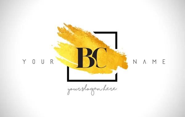 BC Golden Letter Logo Design with Creative Gold Brush Stroke — Stock Vector