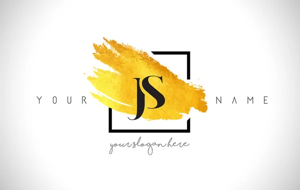 JS Золотий лист Дизайн логотипу з креативним золотим пензлем — стоковий вектор