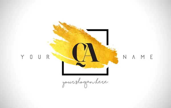QA Golden Letter Logo Design with Creative Gold Brush Stroke — Stock Vector