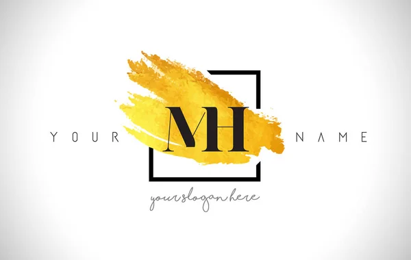 Conception de logo de lettre d'or de MH avec l'AVC créatif de brosse d'or — Image vectorielle