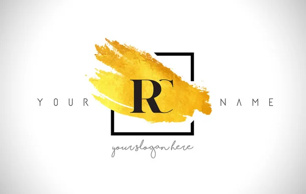 RC Golden Letter Logo Design with Creative Gold Brush Stroke — Stock Vector