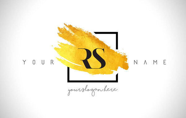 Diseño de Logo de letra dorada RS con pincelada de oro creativa — Vector de stock
