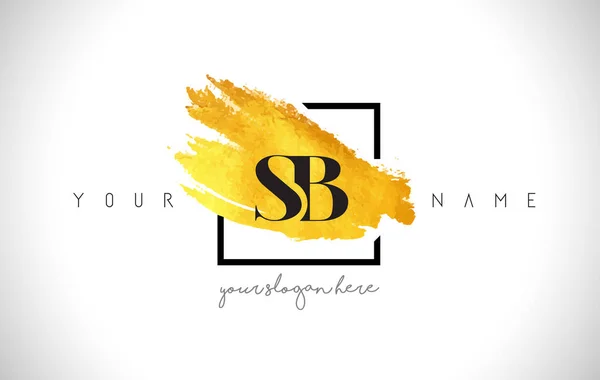 SB Golden Letter Logo Design with Creative Gold Brush Stroke — Stock Vector