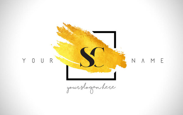 SC Golden Letter Logo Design with Creative Gold Brush Stroke