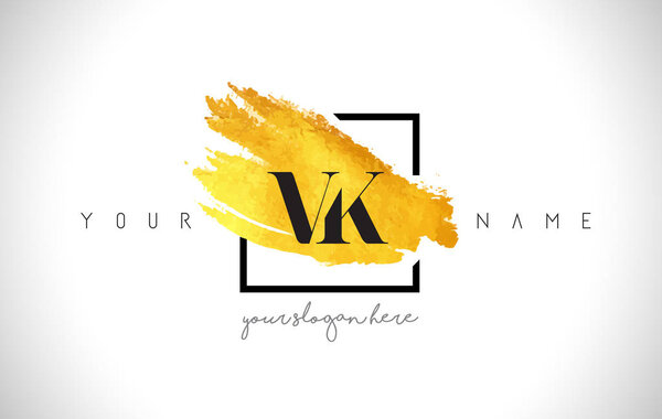 VK Golden Letter Logo Design with Creative Gold Brush Stroke