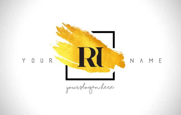 RI Golden Letter Logo Design avec pinceau créatif en or — Image vectorielle