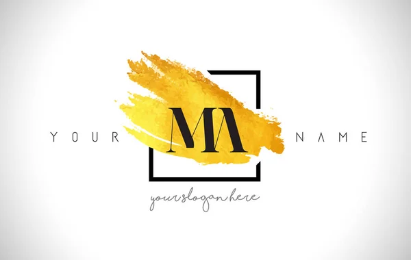 MA Golden Letter Logo Design avec pinceau créatif en or — Image vectorielle