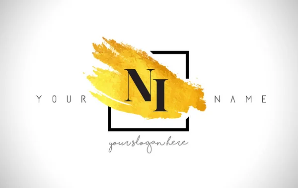 NI Golden Letter Logo Design with Creative Gold Brush Stroke — Stock Vector