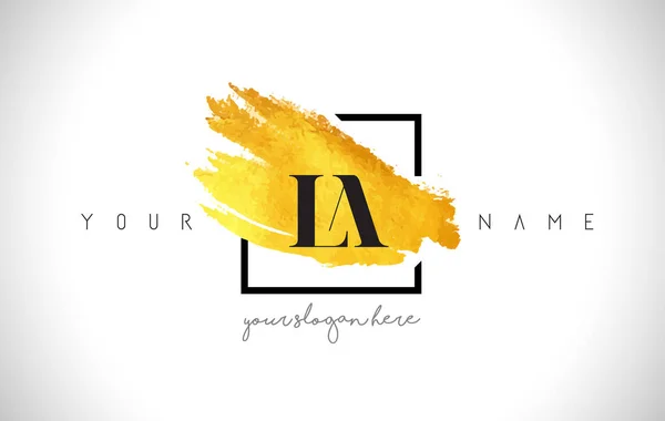 Σχεδιασμός λογότυπου γράμμα La Χρυσή με δημιουργική πινελιά χρυσού — Διανυσματικό Αρχείο