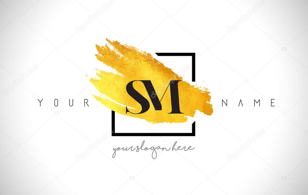 SM Golden Letter Logo Design with Creative Gold Brush Stroke